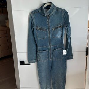 Free people brushed denim jumpsuit, skinny leg, zipper, new with tags